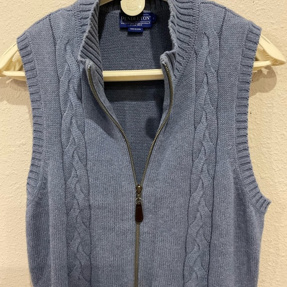 Pendleton Full Zip Mock Neck Vest Cable Knit Sweater Blue Women’s Size Large - Picture 2 of 13